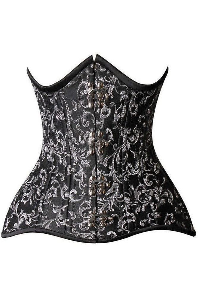 Top Drawer CURVY Black/Silver Brocade Double Steel Boned Under Bust Corset - Daisy Corsets