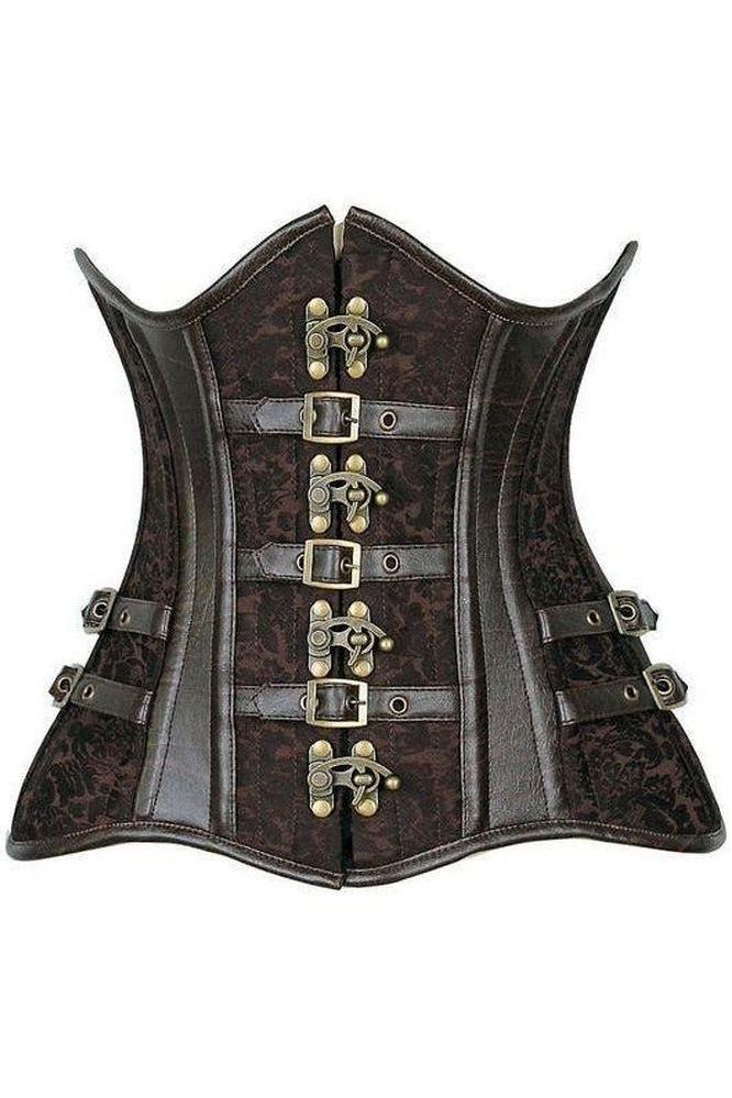 Top Drawer CURVY Brown Brocade Steampunk Steel Double Boned Under Bust Corset - Daisy Corsets