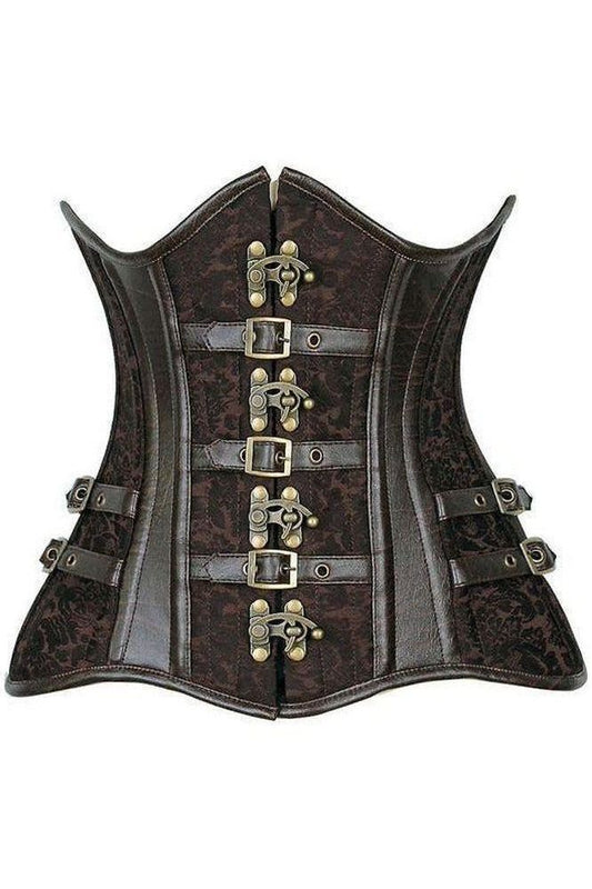 Top Drawer CURVY Brown Brocade Steampunk Steel Double Boned Under Bust Corset - Daisy Corsets