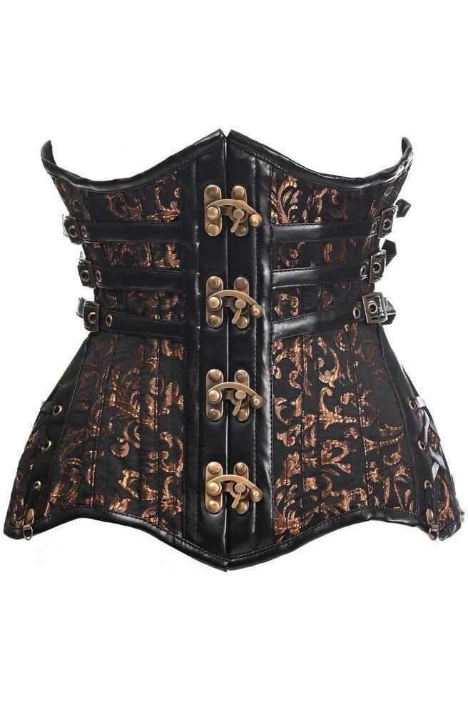 Top Drawer CURVY Steampunk Black/Brown Brocade Steel Double Boned Under Bust Corset - Daisy Corsets