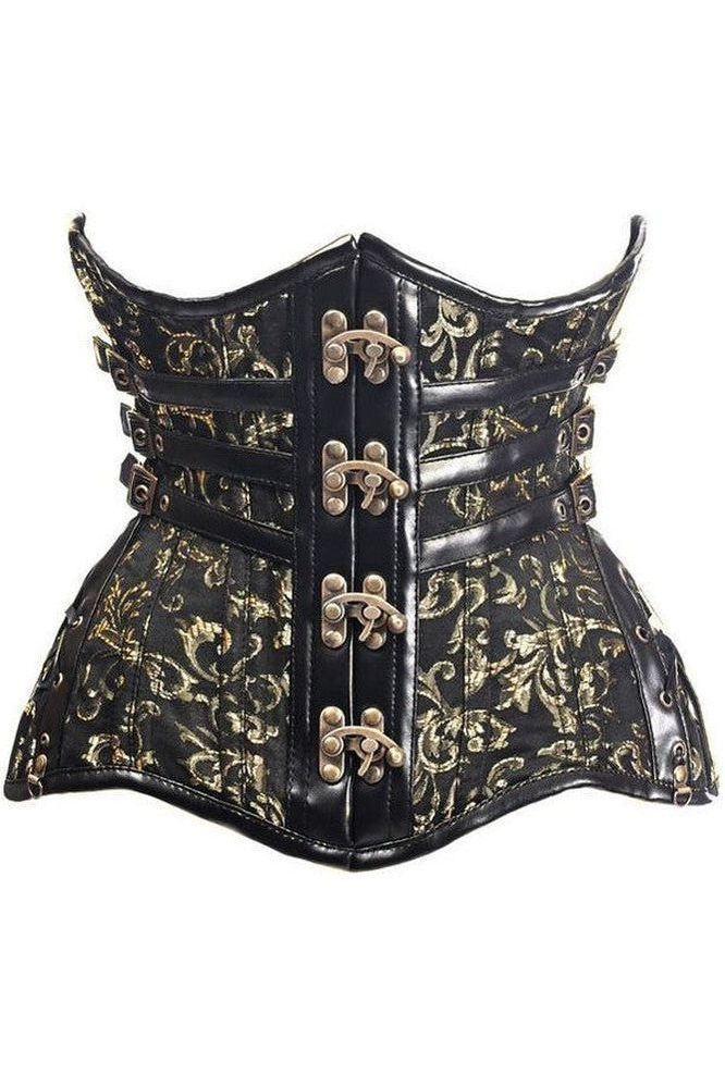 Top Drawer CURVY Steampunk Black/Gold Brocade Steel Double Boned Under Bust Corset - Daisy Corsets