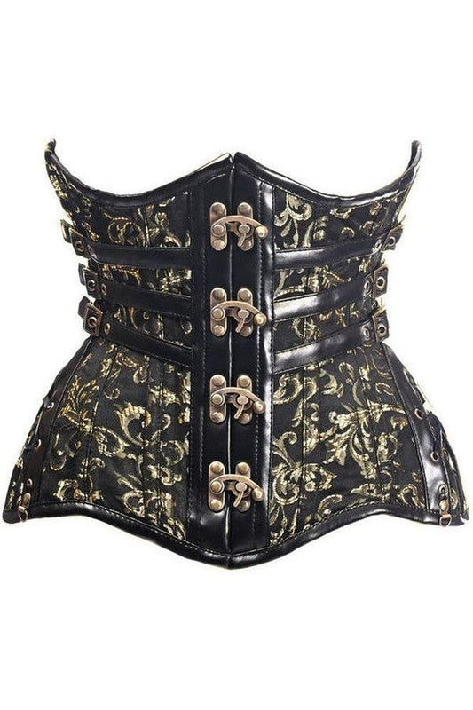 Top Drawer CURVY Steampunk Black/Gold Brocade Steel Double Boned Under Bust Corset - Daisy Corsets
