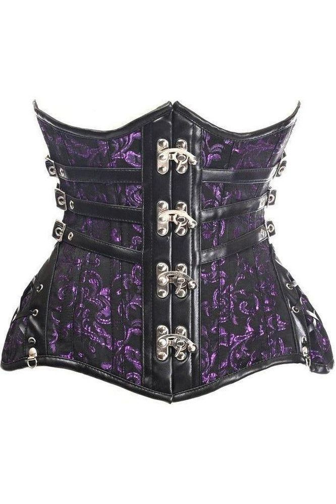 Top Drawer CURVY Steampunk Black/Purple Brocade Steel Double Boned Under Bust Corset - Daisy Corsets