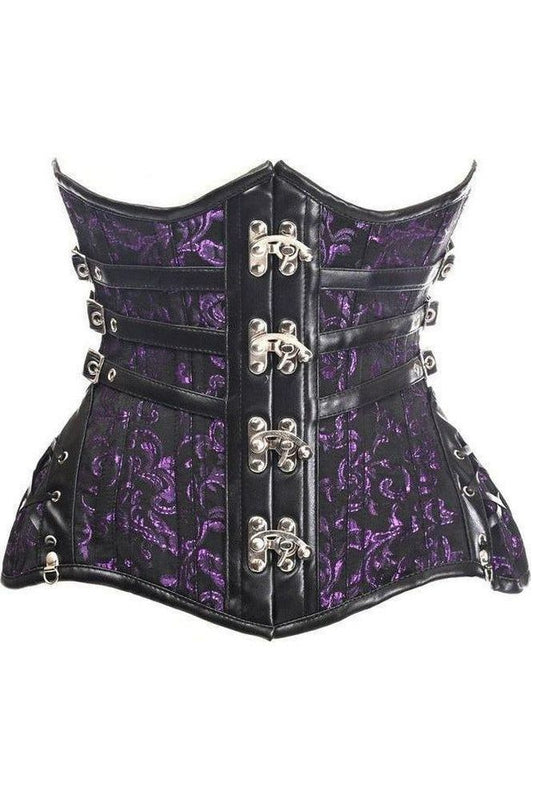 Top Drawer CURVY Steampunk Black/Purple Brocade Steel Double Boned Under Bust Corset - Daisy Corsets