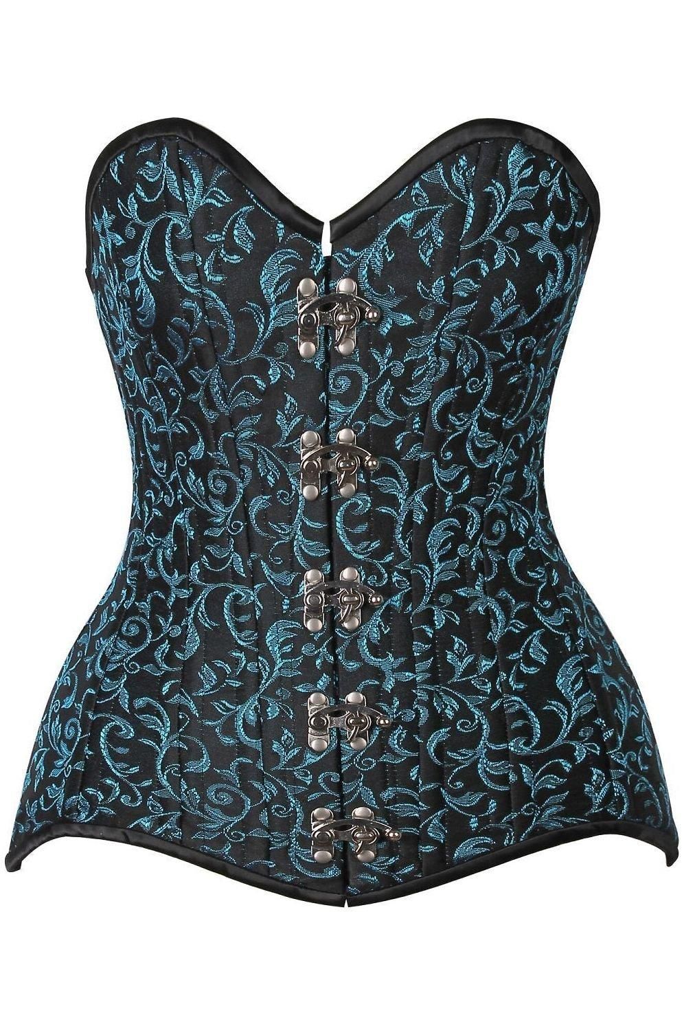 Top Drawer CURVY Teal Brocade Double Steel Boned Overbust Corset - Daisy Corsets
