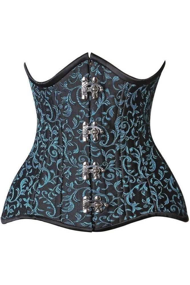 Top Drawer CURVY Teal Brocade Double Steel Boned Under Bust Corset - Daisy Corsets