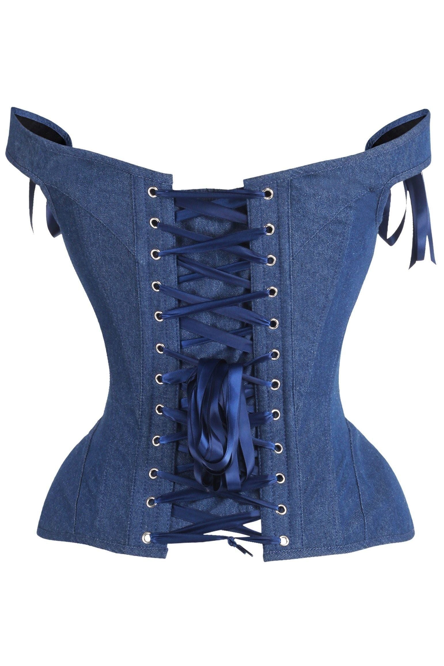 Top Drawer Dark Blue Denim Steel Boned Corset w/Straps - Daisy Corsets