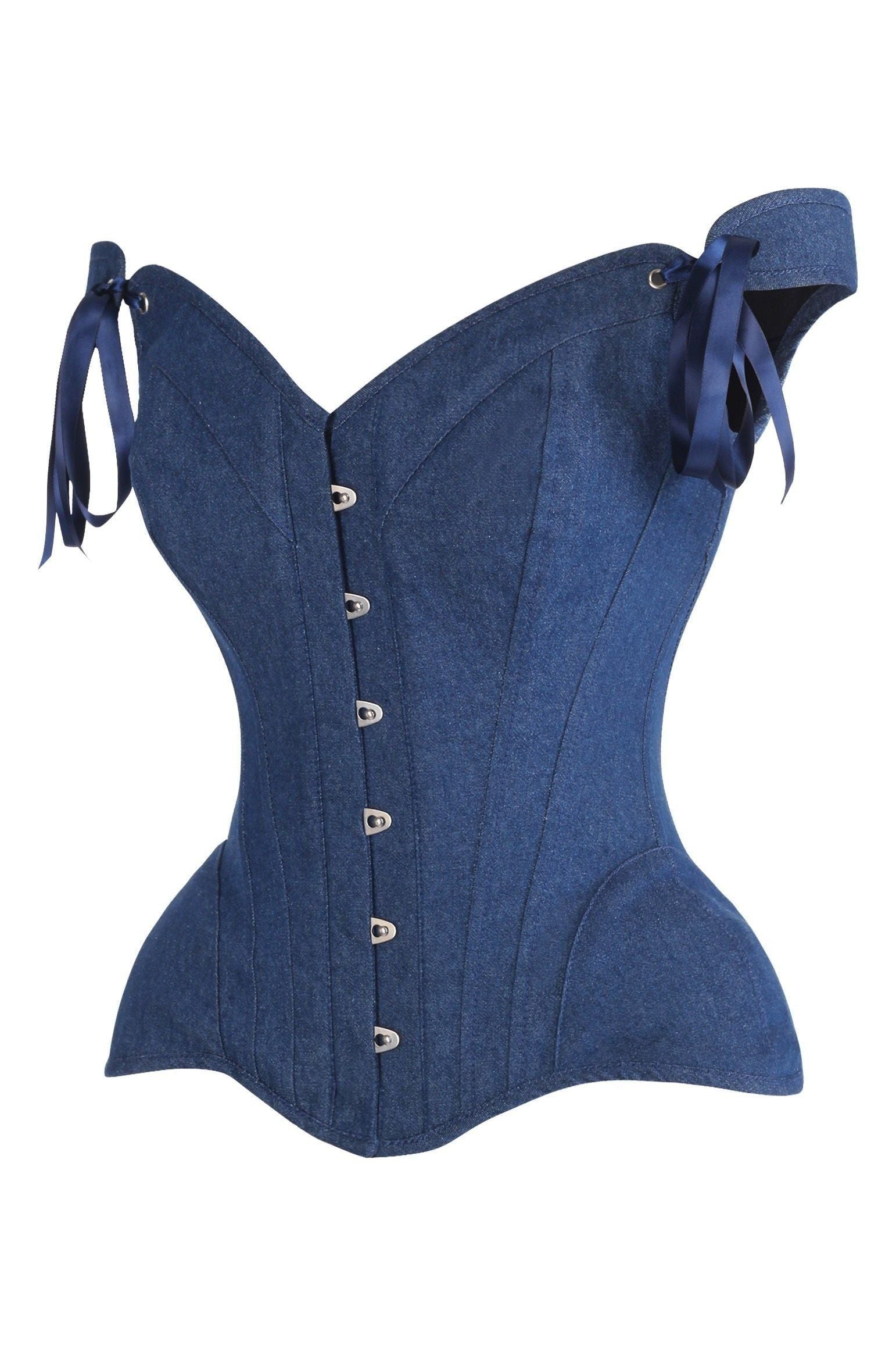 Top Drawer Dark Blue Denim Steel Boned Corset w/Straps - Daisy Corsets