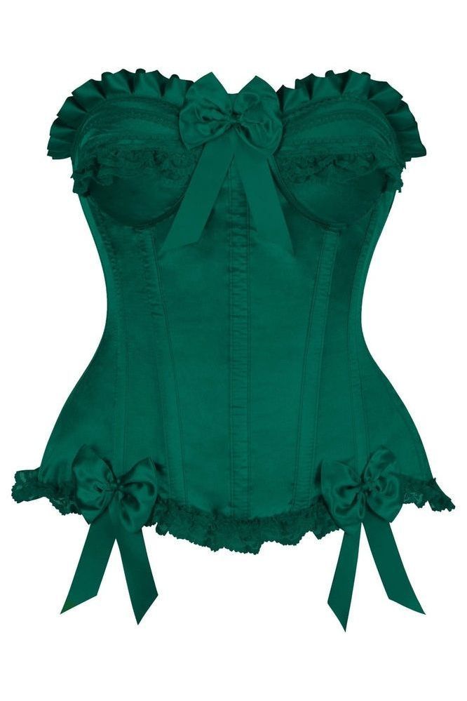 Top Drawer Dark Green Satin Steel Boned Burlesque Corset - Daisy Corsets