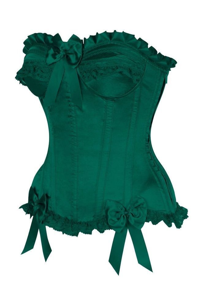 Top Drawer Dark Green Satin Steel Boned Burlesque Corset - Daisy Corsets