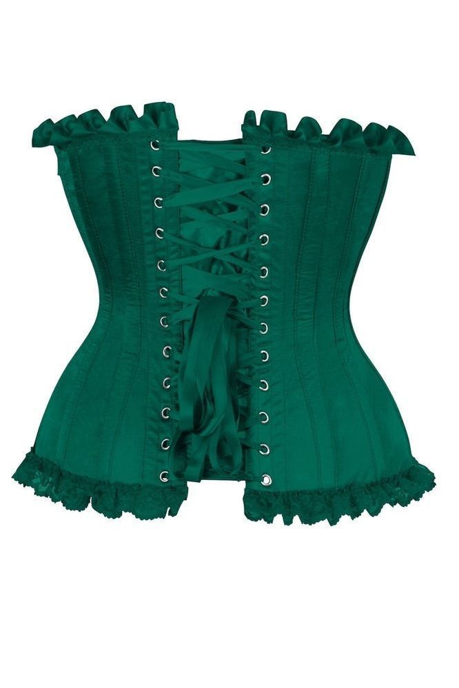 Top Drawer Dark Green Satin Steel Boned Burlesque Corset - Daisy Corsets