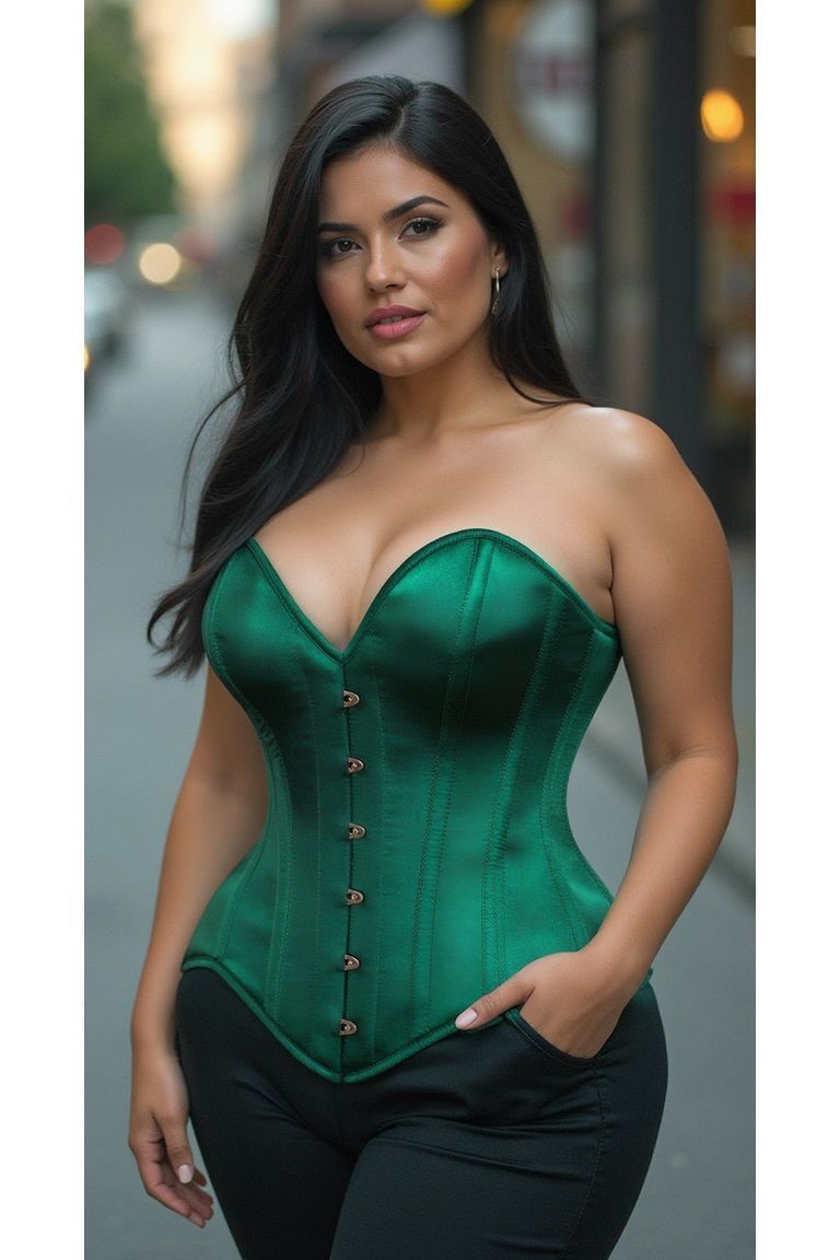 Top Drawer Dark Green Satin Steel Boned Overbust Corset - Daisy Corsets