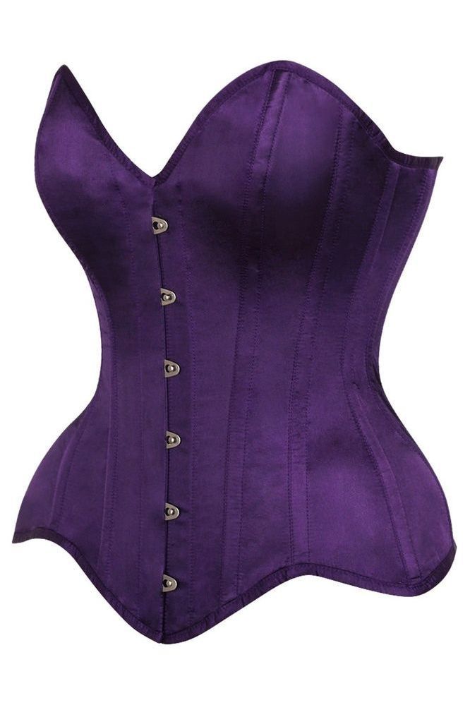 Top Drawer Dark Purple Satin Steel Boned Overbust Corset - Daisy Corsets