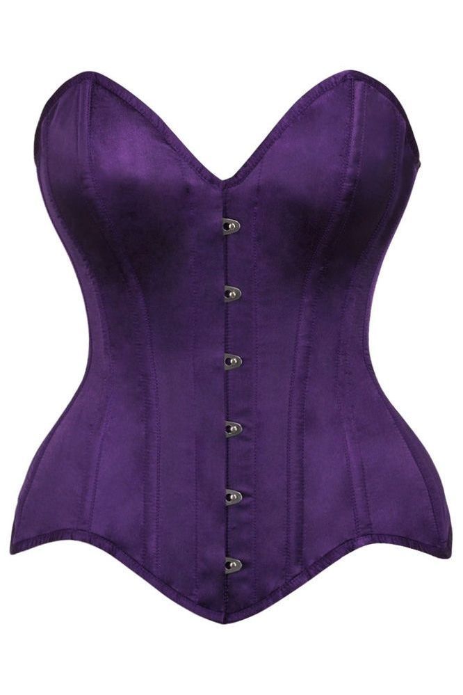 Top Drawer Dark Purple Satin Steel Boned Overbust Corset - Daisy Corsets