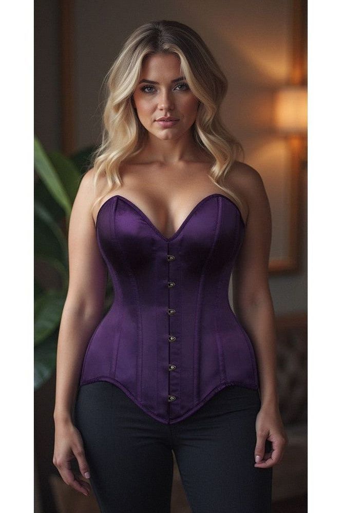Top Drawer Dark Purple Satin Steel Boned Overbust Corset - Daisy Corsets
