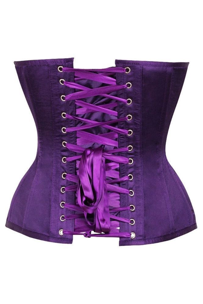 Top Drawer Dark Purple Satin Steel Boned Overbust Corset - Daisy Corsets