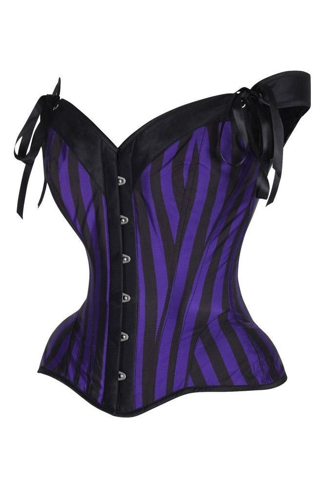 Top Drawer Dark Purple/Black Striped Steel Boned Corset w/Straps - Daisy Corsets