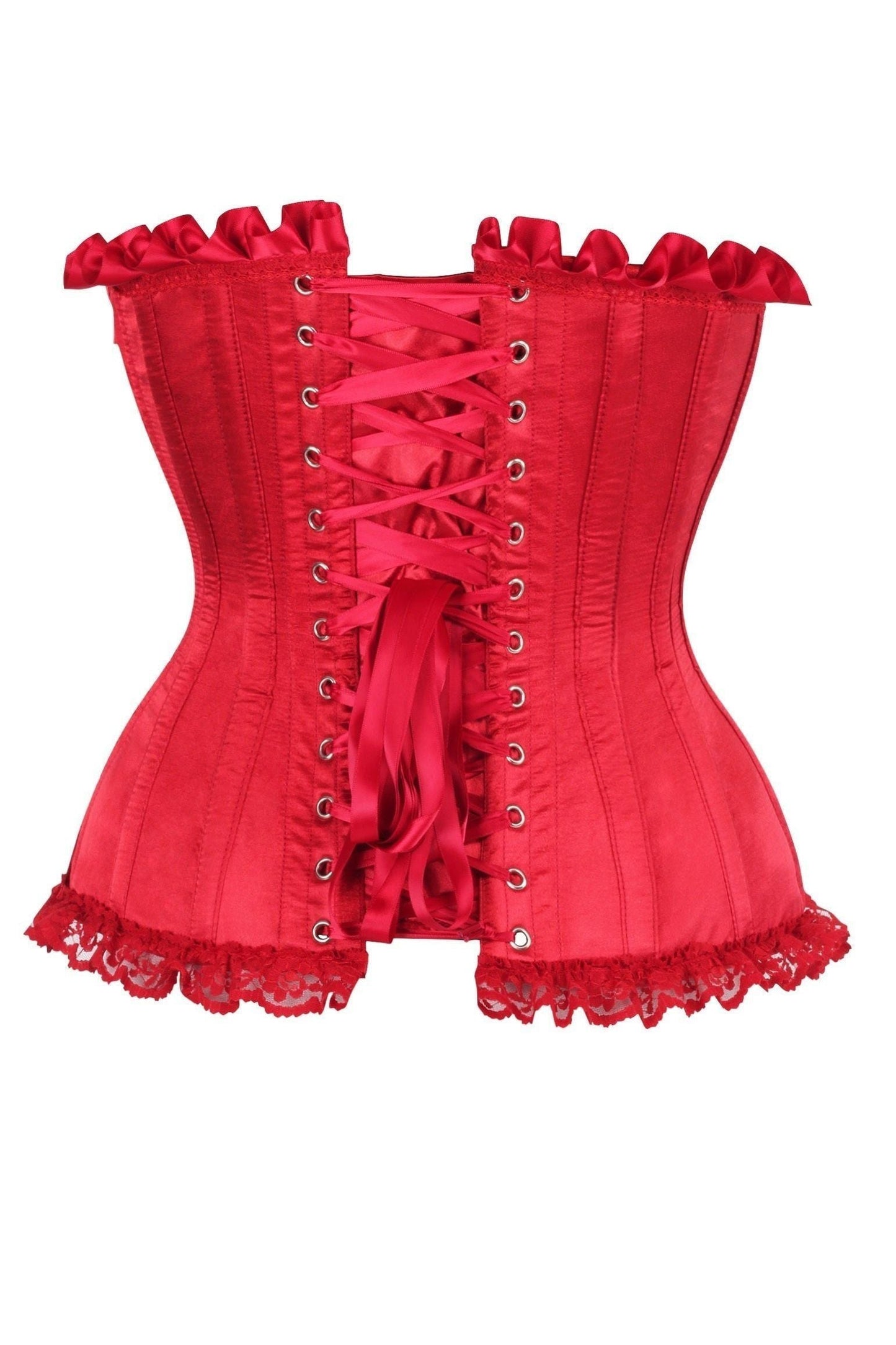 Top Drawer Dark Red Satin Steel Boned Burlesque Corset - Daisy Corsets