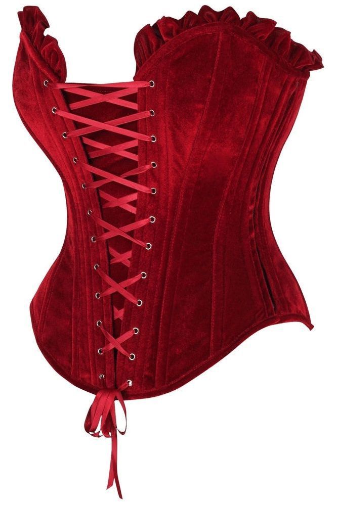 Top Drawer Dark Red Velvet Lace - Up Steel Boned Overbust Corset - Daisy Corsets