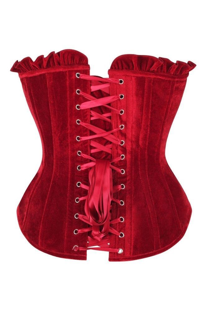 Top Drawer Dark Red Velvet Lace - Up Steel Boned Overbust Corset - Daisy Corsets