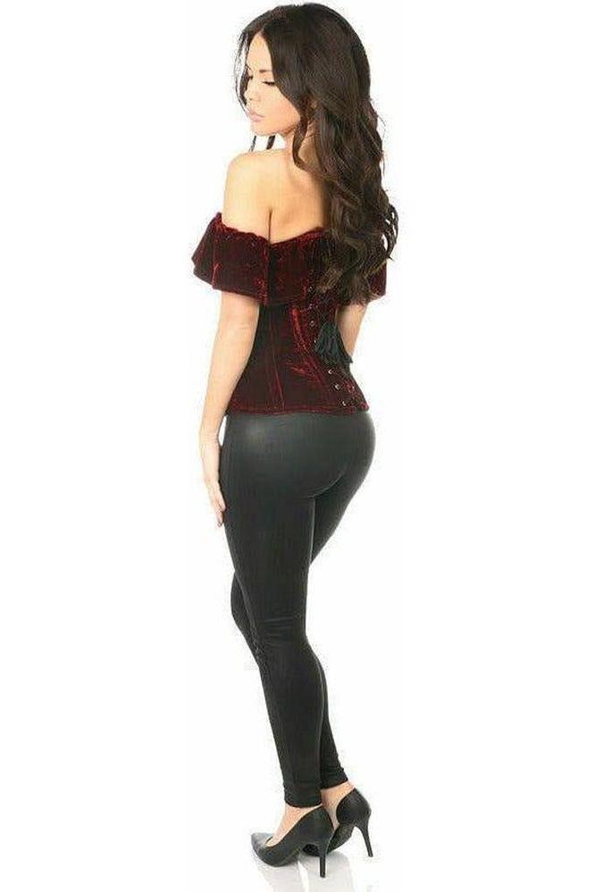 Top Drawer Dark Red Velvet Off - The - Shoulder Steel Boned Corset - Daisy Corsets