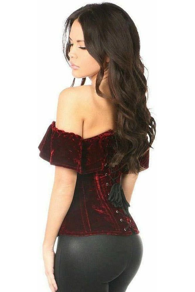 Top Drawer Dark Red Velvet Off - The - Shoulder Steel Boned Corset - Daisy Corsets