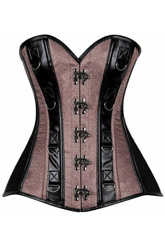 Top Drawer Gunmetal Brocade & Faux Leather Steel Boned Corset - Daisy Corsets
