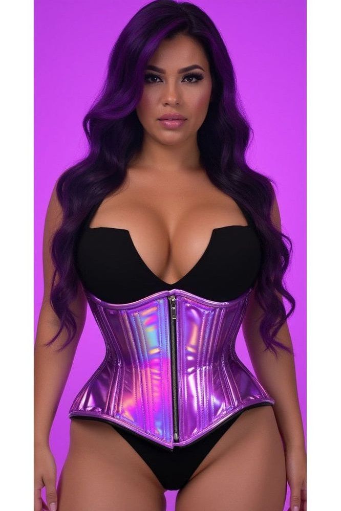 Top Drawer Lavender Holo Double Steel Boned Underbust Waist Cincher Corset - Daisy Corsets