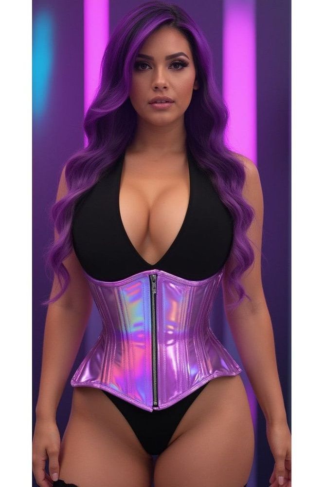 Top Drawer Lavender Holo Double Steel Boned Underbust Waist Cincher Corset - Daisy Corsets