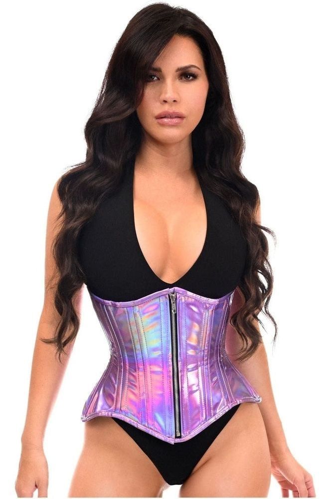 Top Drawer Lavender Holo Double Steel Boned Underbust Waist Cincher Corset - Daisy Corsets