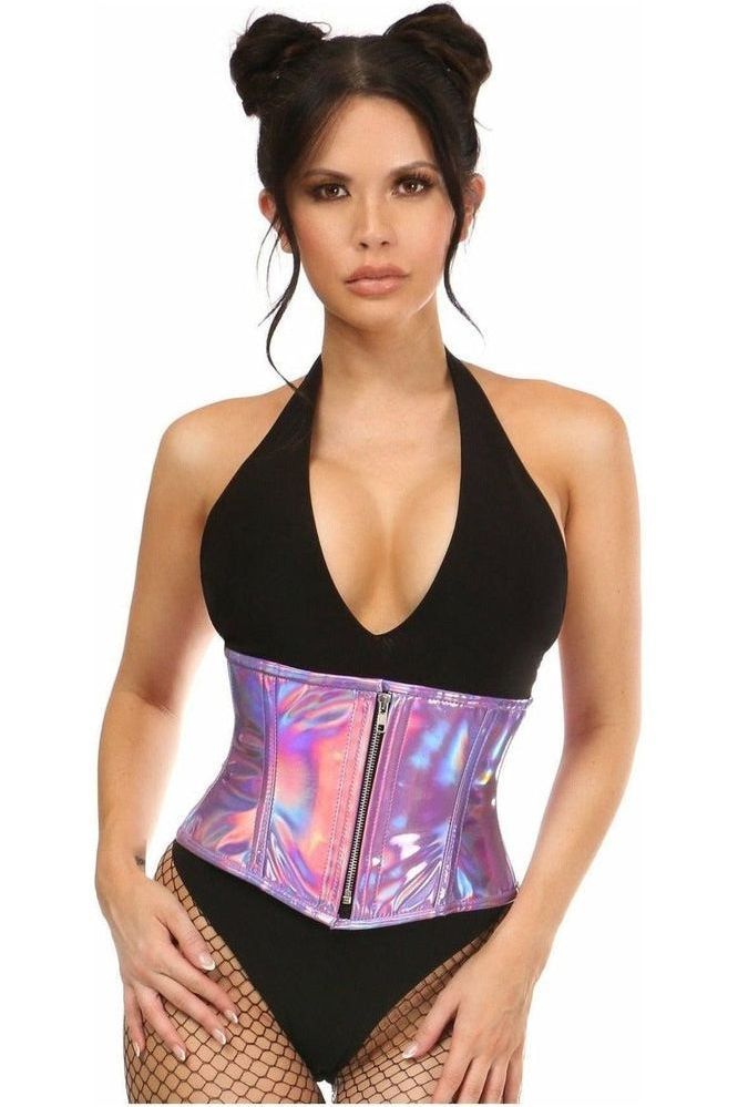 Top Drawer Lavender Holo Steel Boned Mini Cincher - Daisy Corsets
