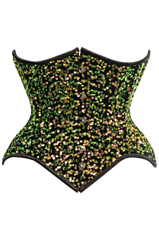 Top Drawer Multi Green Sequin Curvy Cut Waist Cincher Corset - Daisy Corsets