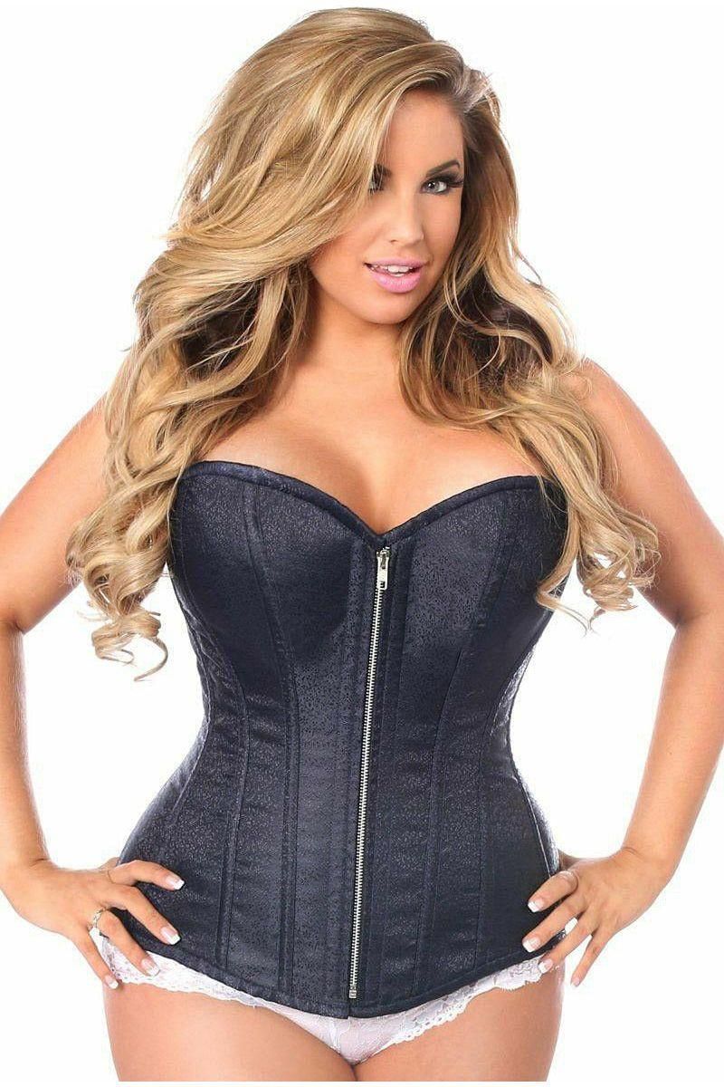 Top Drawer Navy Blue Brocade Steel Boned Corset - Daisy Corsets