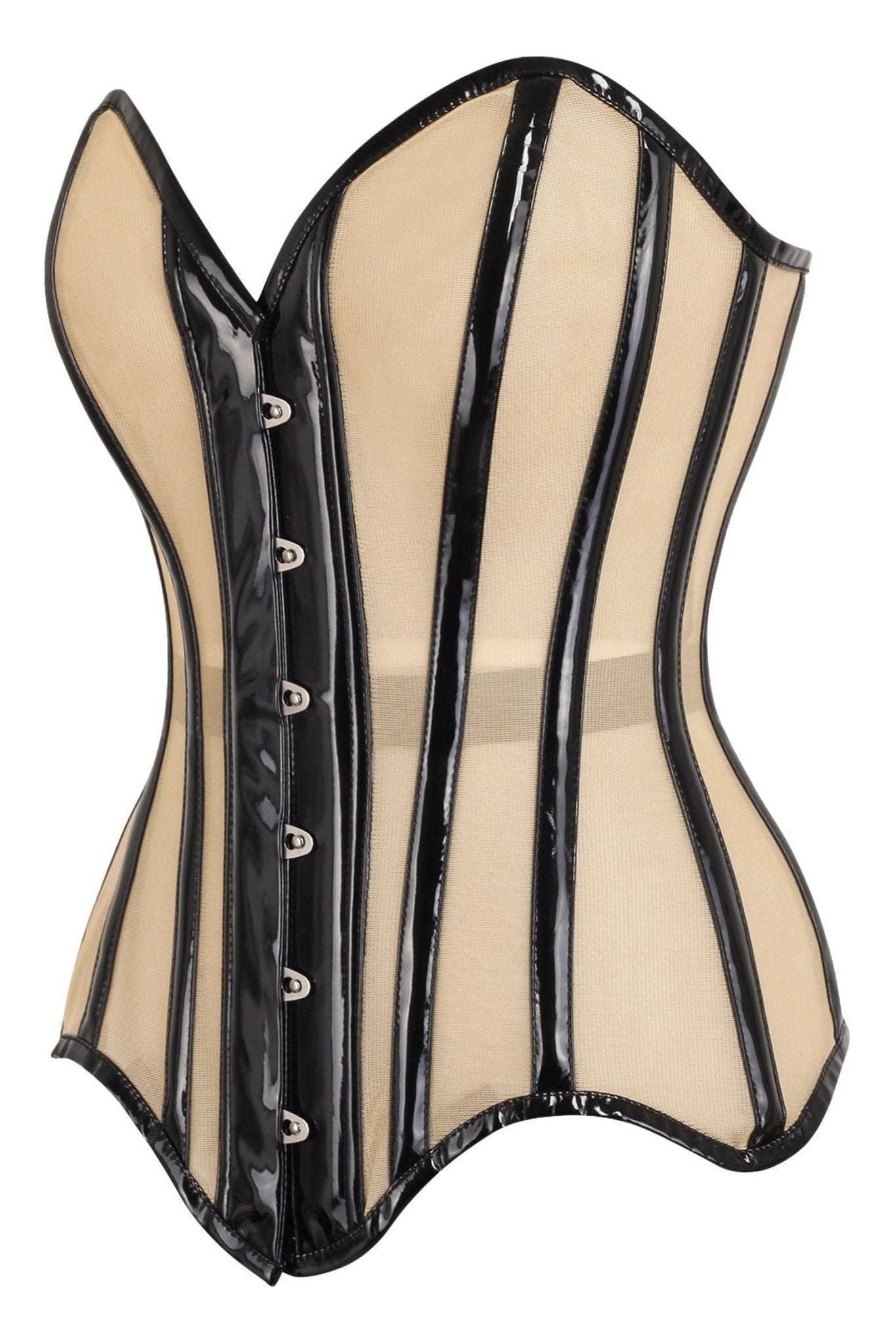 Top Drawer Nude Mesh & Black Patent Steel Boned Corset - Daisy Corsets