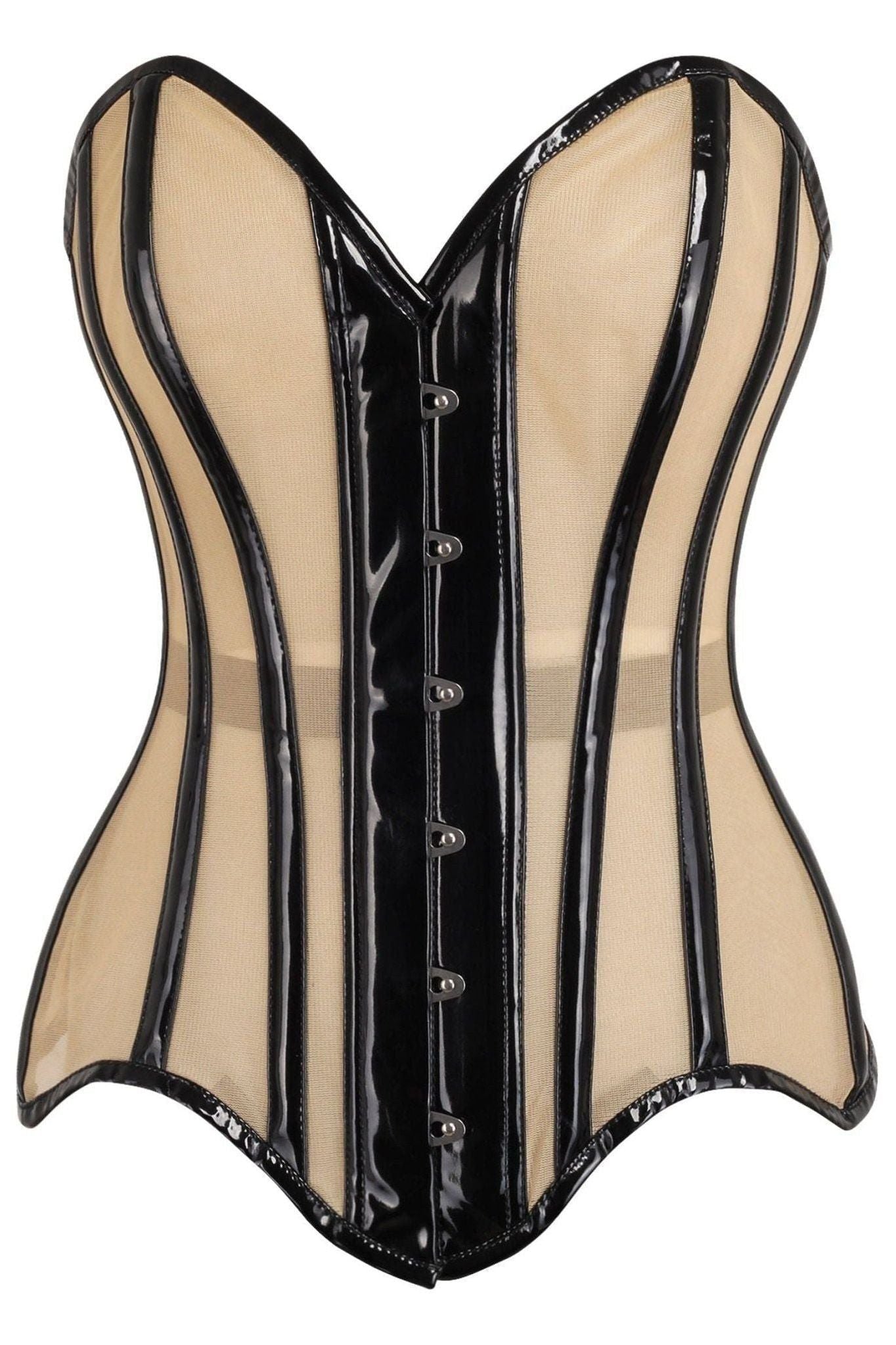 Top Drawer Nude Mesh & Black Patent Steel Boned Corset - Daisy Corsets