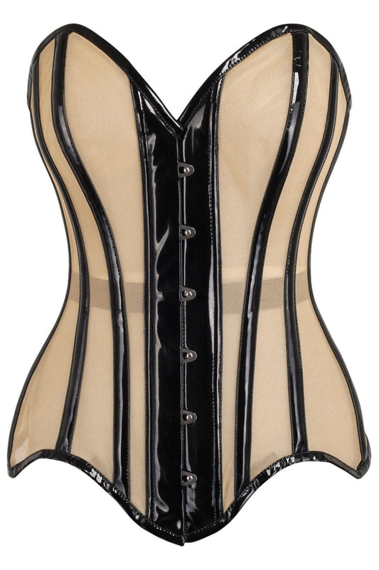 Top Drawer Nude Mesh & Black Patent Steel Boned Corset - Daisy Corsets