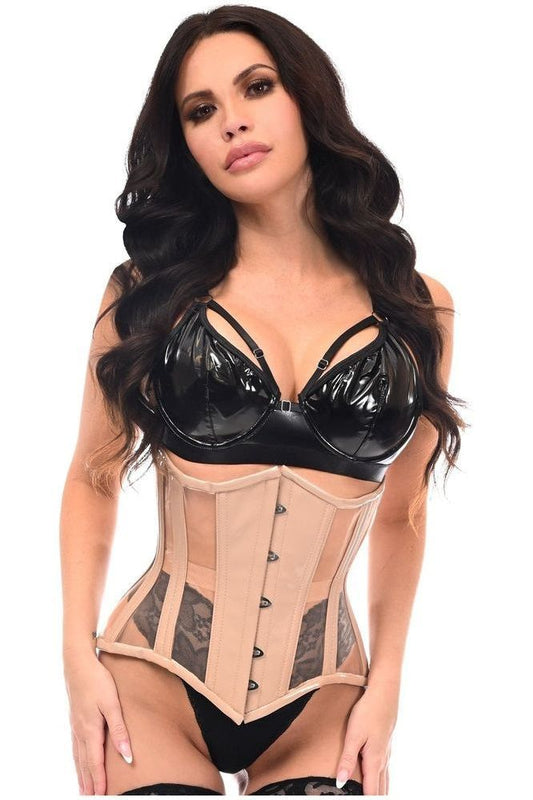 Top Drawer Nude Patent & Mesh Steel Boned Under Bust Corset - Daisy Corsets