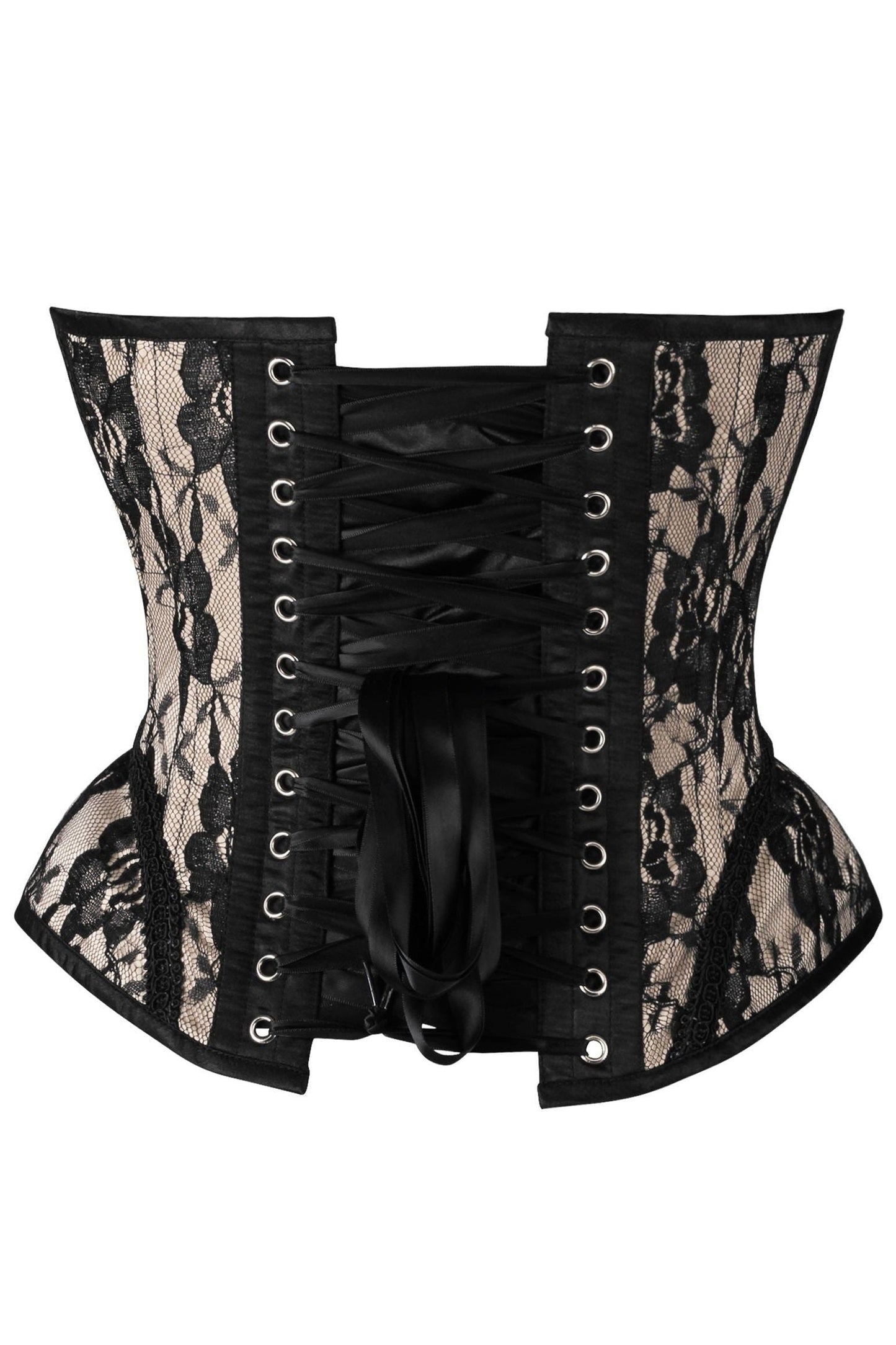 Top Drawer Nude w/Black Lace Steel Boned Underwire Bustier Corset - Daisy Corsets
