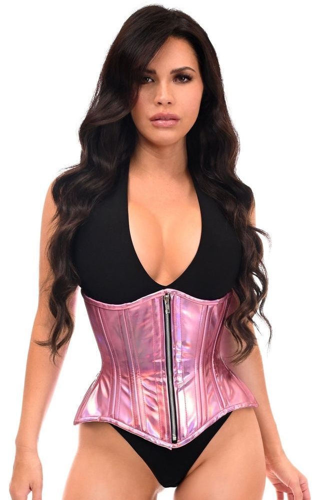 Top Drawer Pink Holo Double Steel Boned Underbust Waist Cincher Corset - Daisy Corsets