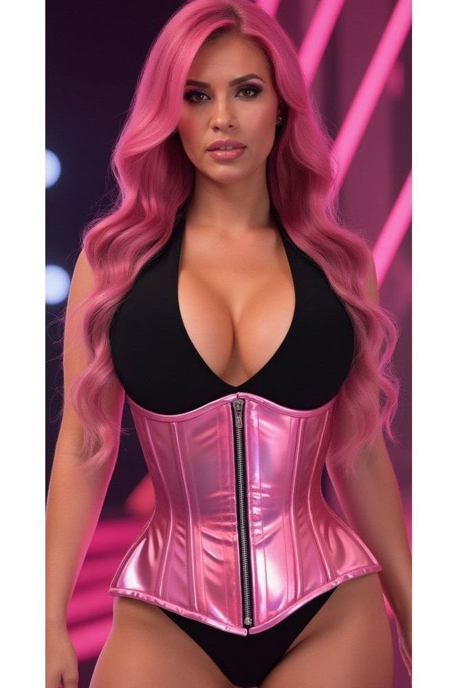 Top Drawer Pink Holo Double Steel Boned Underbust Waist Cincher Corset - Daisy Corsets