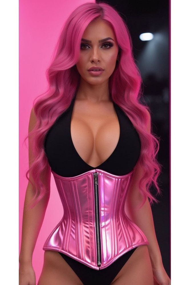 Top Drawer Pink Holo Double Steel Boned Underbust Waist Cincher Corset - Daisy Corsets