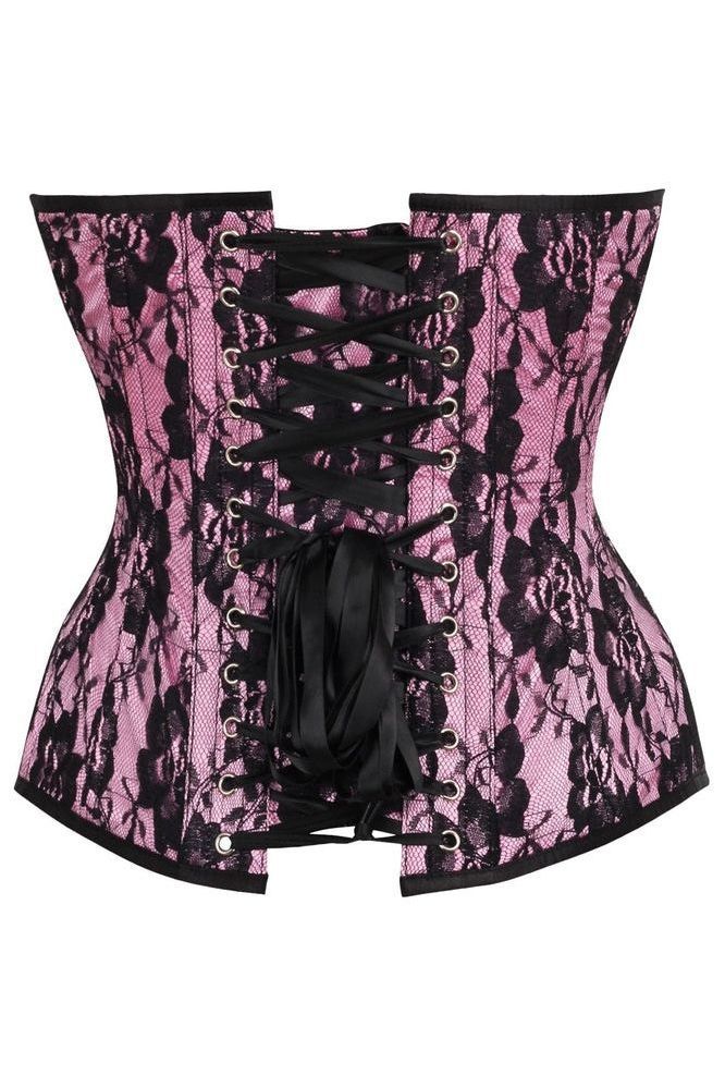 Top Drawer Pink Satin w/Black Lace Overlay Steel Boned Overbust Corset - Daisy Corsets