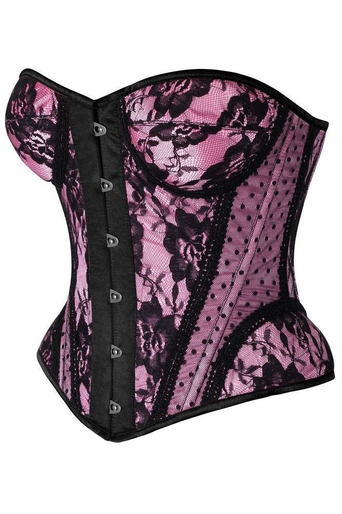 Top Drawer Pink w/Black Lace Steel Boned Underwire Bustier Corset - Daisy Corsets