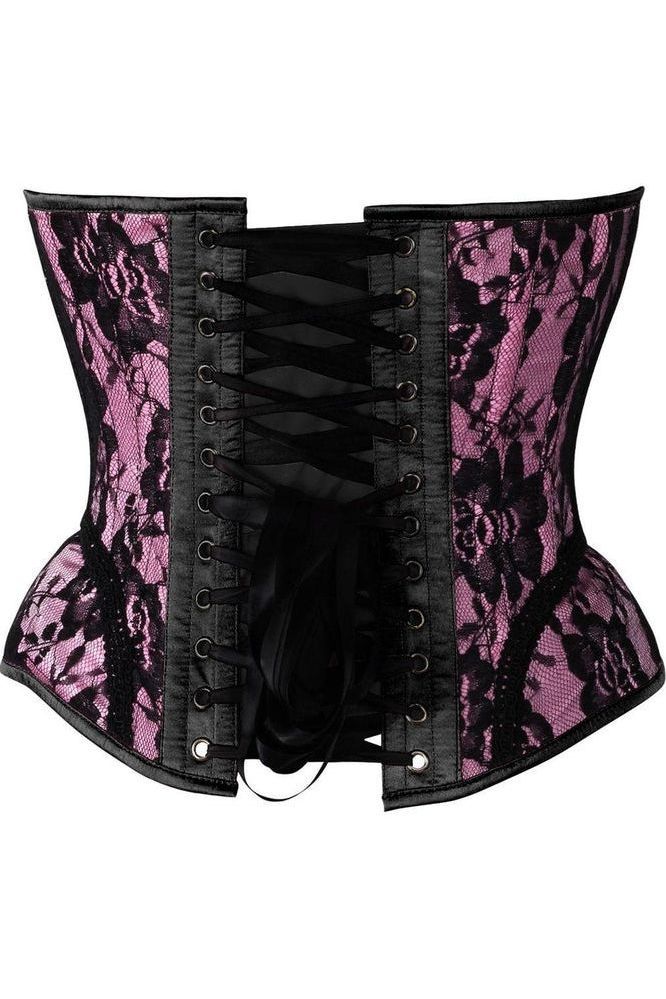 Top Drawer Pink w/Black Lace Steel Boned Underwire Bustier Corset - Daisy Corsets