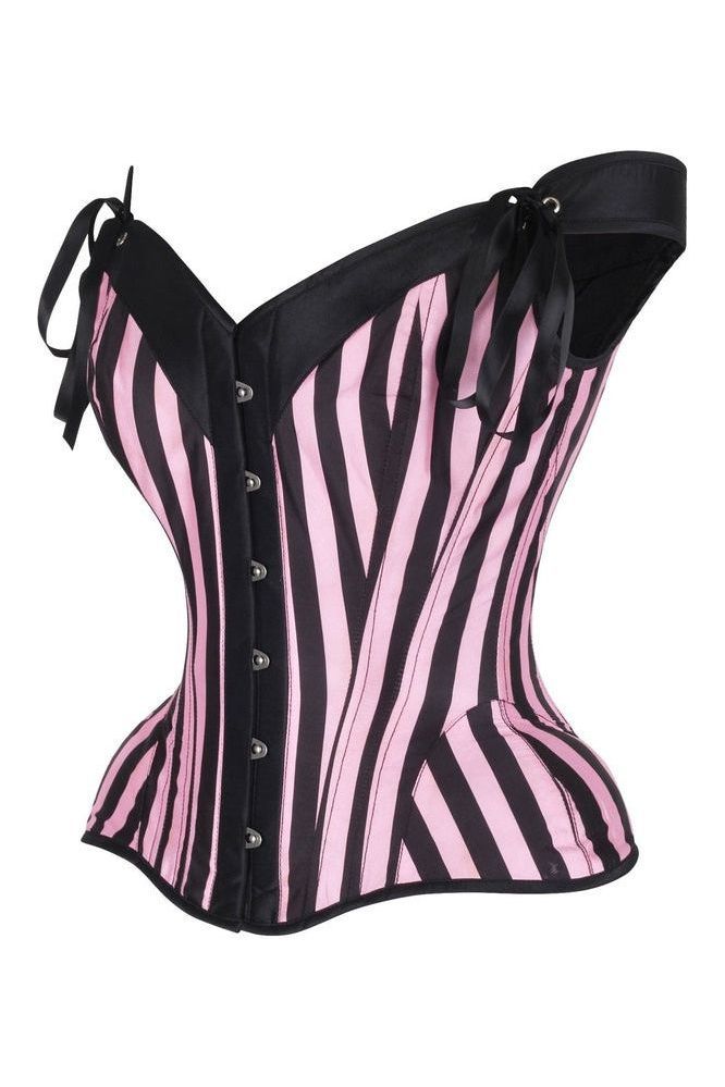 Top Drawer Pink/Black Striped Steel Boned Corset w/Straps - Daisy Corsets