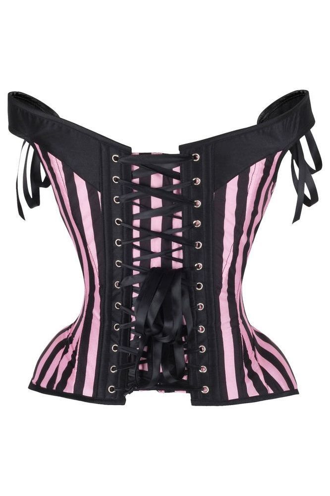 Top Drawer Pink/Black Striped Steel Boned Corset w/Straps - Daisy Corsets