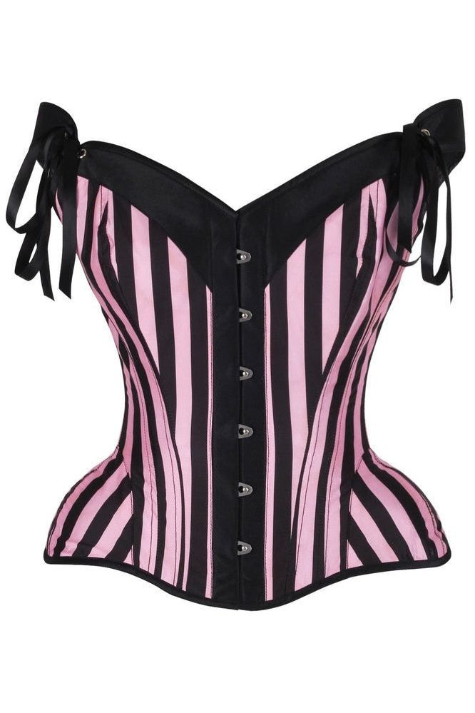 Top Drawer Pink/Black Striped Steel Boned Corset w/Straps - Daisy Corsets