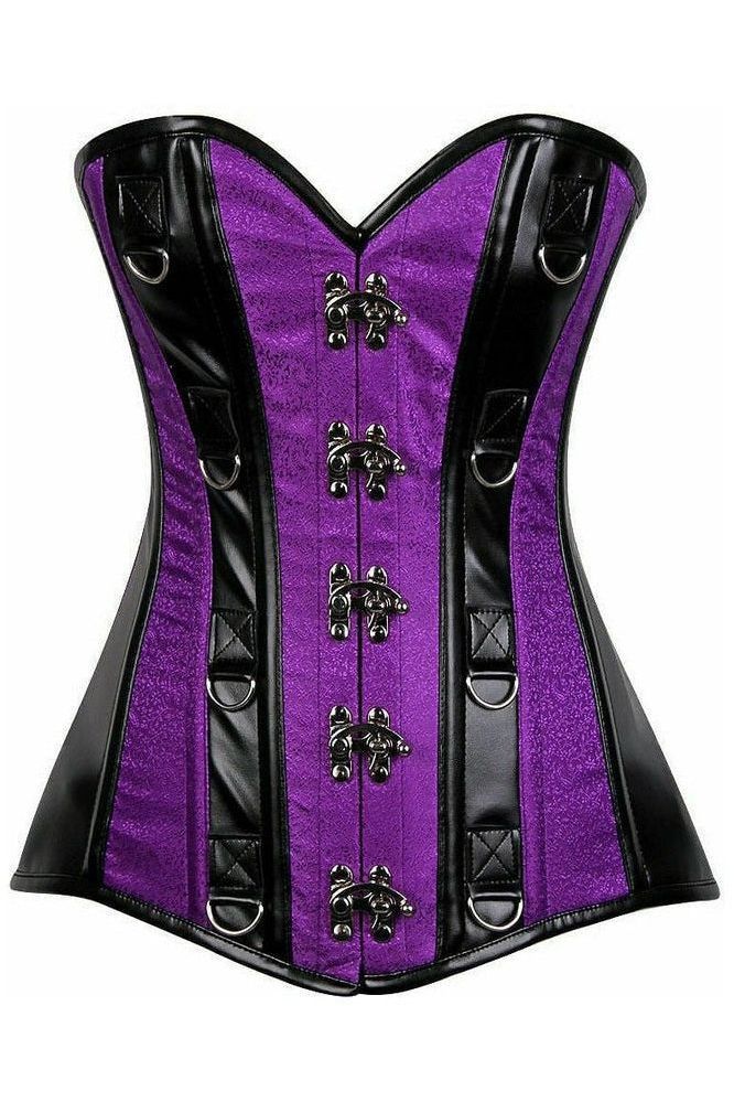 Top Drawer Purple Brocade & Faux Leather Steel Boned Corset - Daisy Corsets