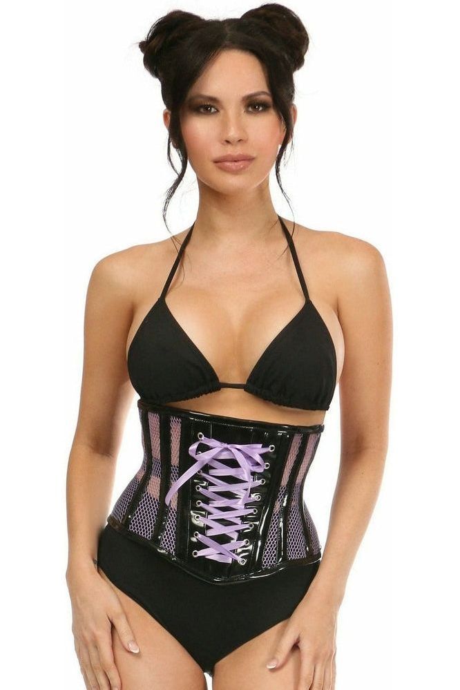 Top Drawer Purple Patent & Fishnet Underbust Corset - Daisy Corsets