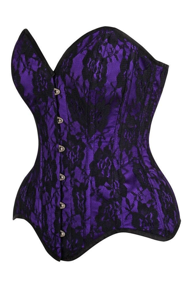 Top Drawer Purple Satin w/Black Lace Overlay Steel Boned Overbust Corset - Daisy Corsets